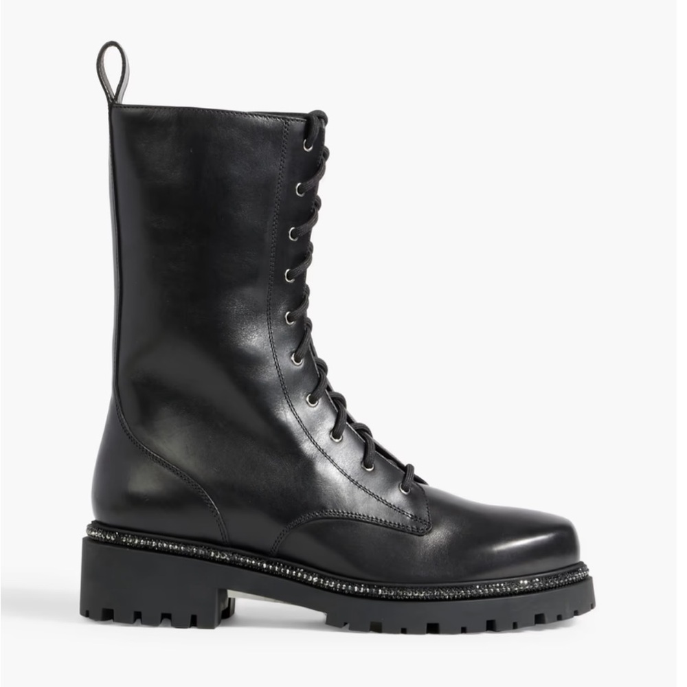 RENE' CAOVILLA Bika crystal-embellished leather combat boots